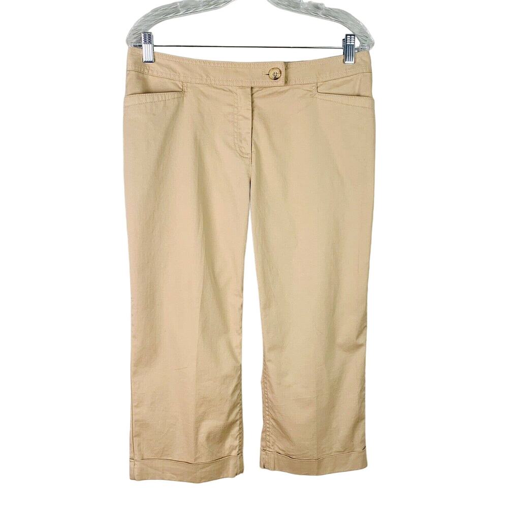 J Jill Pants Capri 10 Bamboo Beige Stretch Genuine Fit Below Waist Cuff Hems New